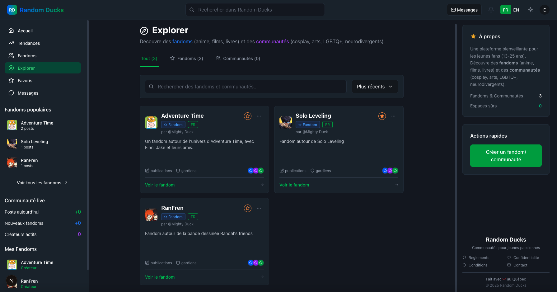 RandomDucks - Réseau social pour jeunes passionnés